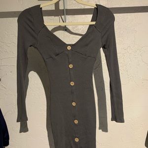 Fashion Nova Grey Ribbed Mimi Dress w/ Buttons